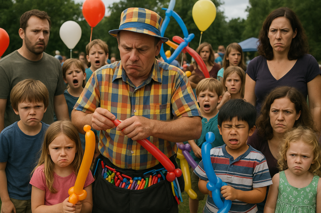 Making balloon models for all the children at a children's birthday party is never a good idea.