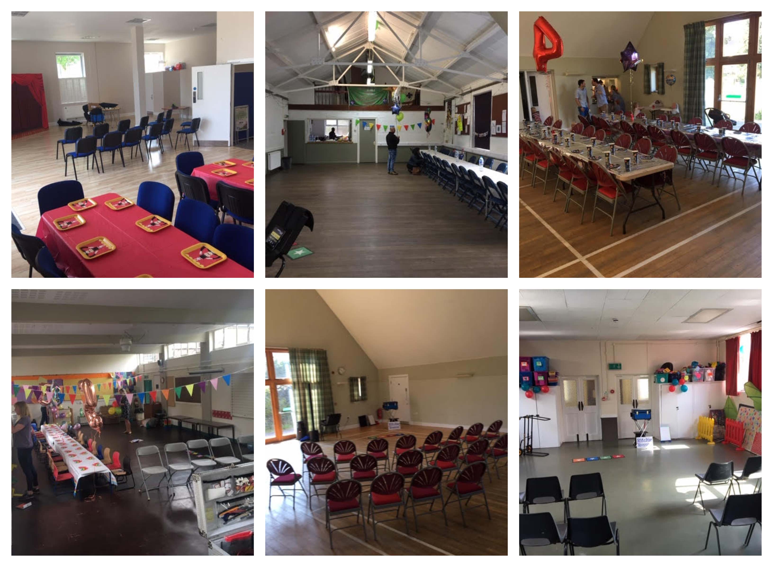 Birthday party tables and chairs arrangement for magic show.