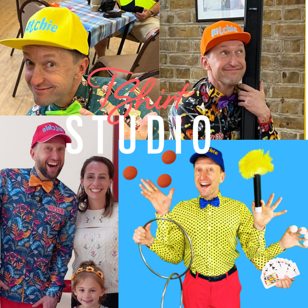 Personalised hats and t shirts for Ritchie Rosson's magic shows 